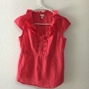 Coral ruffle blouse